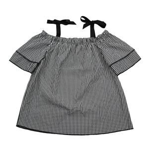 Bonded Shirt Womens S Black Plaid Off the Shoulder Casual Blouse